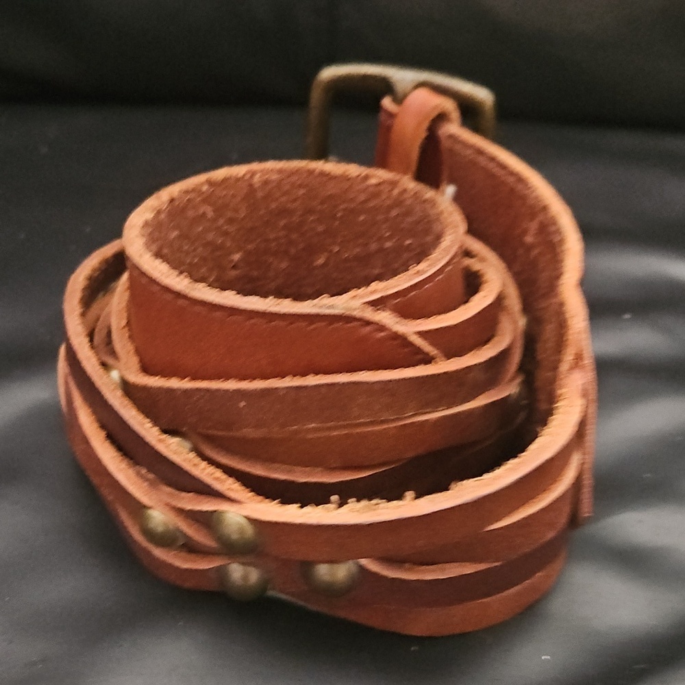 Vintage Handcrafted Brown 100% Leather Brass Hardware 7-loop Belt